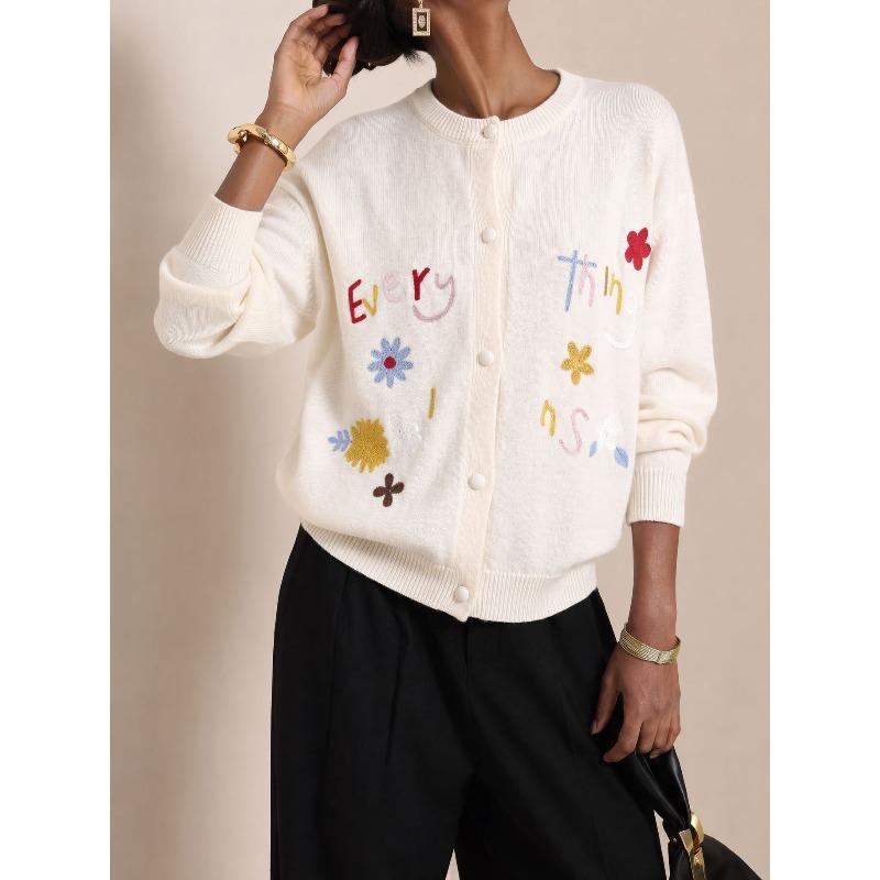 TIFICY Women's Fashion Casual Fall Winter Flower Pattern Print Long Sleeve O-Neck Sweaters