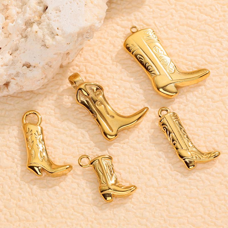 Western Cowboy Boot Stainless Steel Enamel Pendant - DIY Necklace & Bracelet Charm Jewelry.
