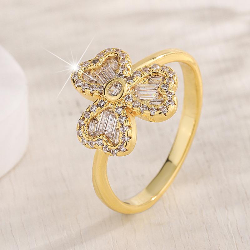 Classic Four-Leaf Clover full diamond Stackable Band 18K Gold Lucky Clover Ring for Women Symbol Jewerly Party Gift 6