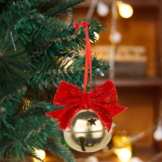 1/4Pcs Christmas Bell Decorations Red Velvet Bowknot Decor Bell with Star Hollow Design Festive Atmosphere Outdoor Decoration