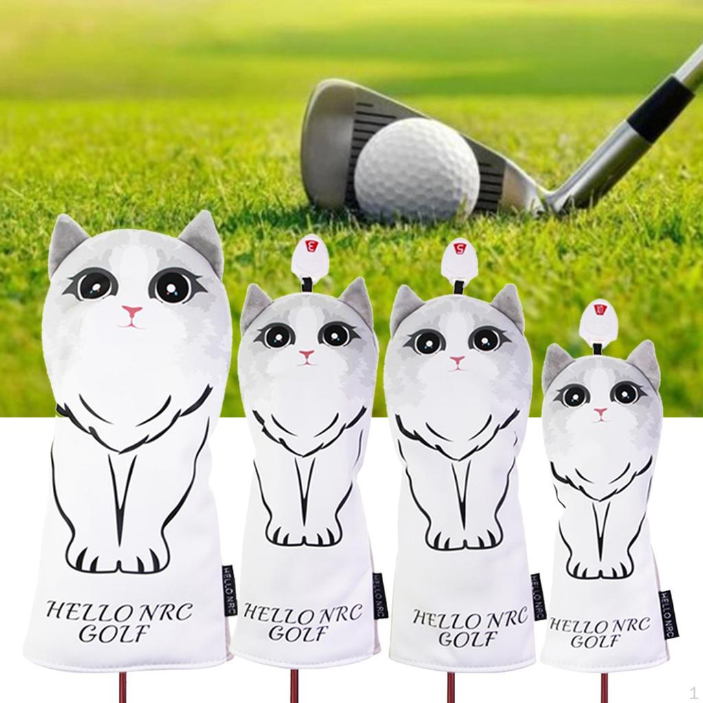 3pcs / 4pcs UT Cat Pattern Golf Hats wood top Cover, Guard Neck Cover