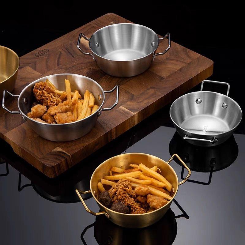 Salátová mísa Polévková mísa 304 Nerezová ocel s dvojitým uchem rukojetí proti opaření Miska na instantní nudle Miska na salátovou svačinku Miska na hranolky