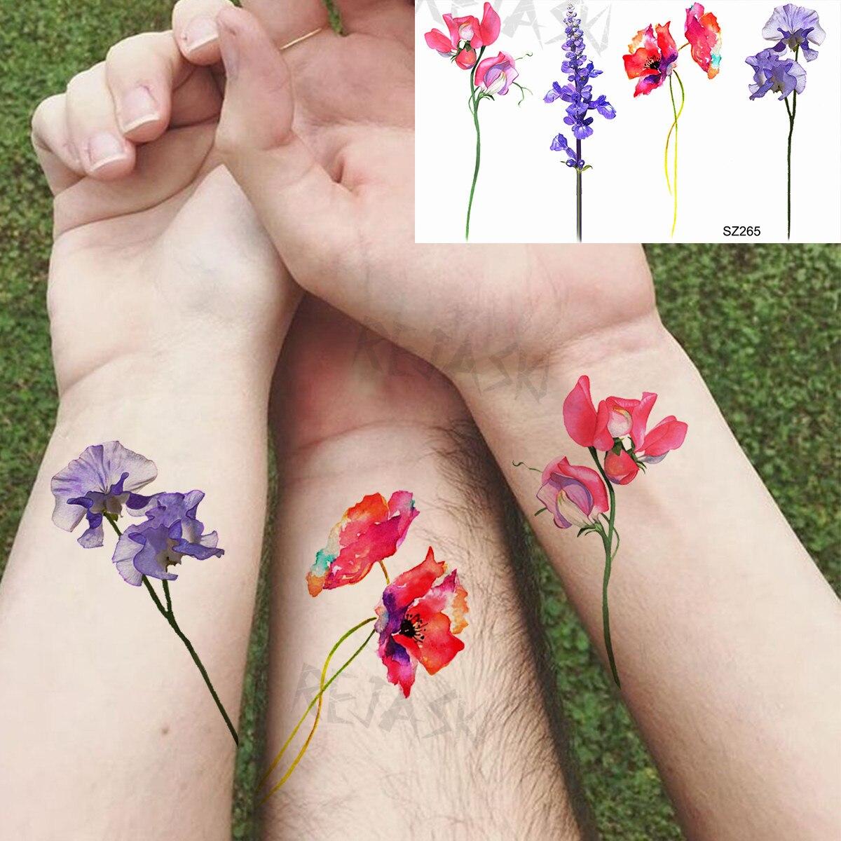 

Маленькие временные татуировки с цветком мака для женщин и взрослых, лаванда, реалистичные поддельные татуировки, наклейки, боди-арт, переводные татуировки с водой