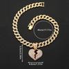 Fashion Wind Alloy Full Diamond Boyfriend Love Pendant Necklace Men'S And Women'S Hip Hop Broken Heart Pendant Chain