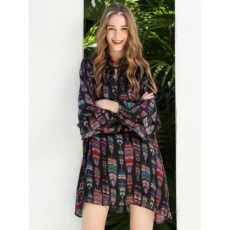 

Young-Looking Spring and Summer Women s New Chiffon Dress Picture Color Plus size free size