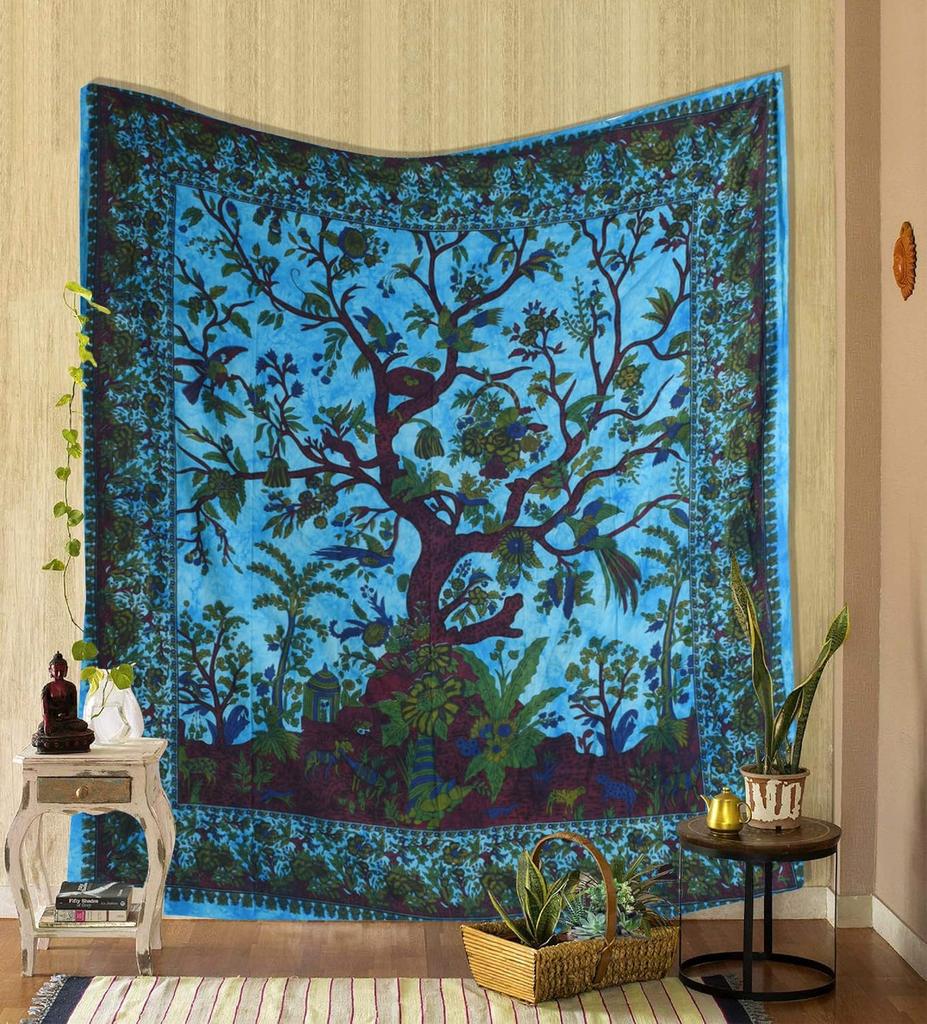 Indian Tree of Life Tapestry Boho Wall Art Multicolor Floral Design Ethnic Decor for Home Living Room Bedroom Yoga Space