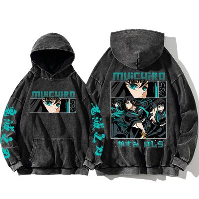 Demon Slayer Tokitou Muichirou Manga Printed Hoodies For Men Women Pure Cotton Sweatshirts Vintage Washed Oversized Streetwear
