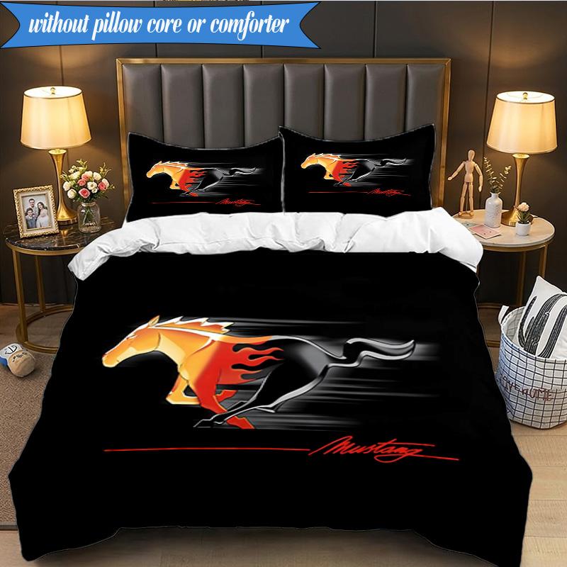 3PCS Mustang Bedding Set Duvet Cover Closure Includes 1 Duvet Cover & 2 Pillowcases for All Seasons Bedroom Decor Christmas Fan gifts