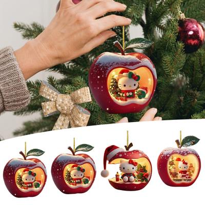 Christmas Ornament Cartoon Anime Cat In Red Fruit Christmas Tree Ornament 2D Acrylic Hanging Pendant for Holiday Home Decor