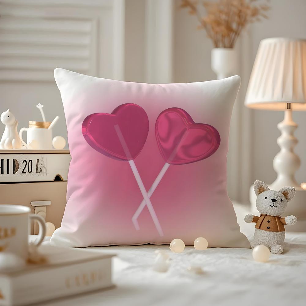 Süße rosa Süßigkeiten Kissenbezug Milbenabweisend Kissenbezug Unsichtbarer Reißverschluss seidiger kurzer Plüsch Sofakissenbezug