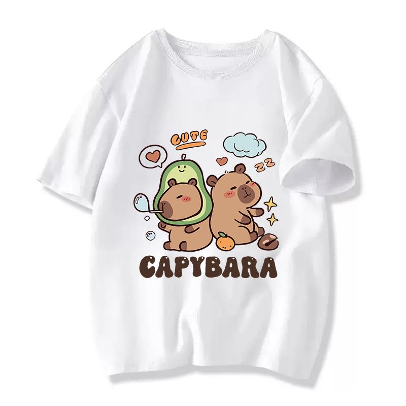 Летняя Милая Капибара Детская Футболка Мультяшная Капибара Модная Футболка с Коротким Рукавом Мальчики Девочки 100