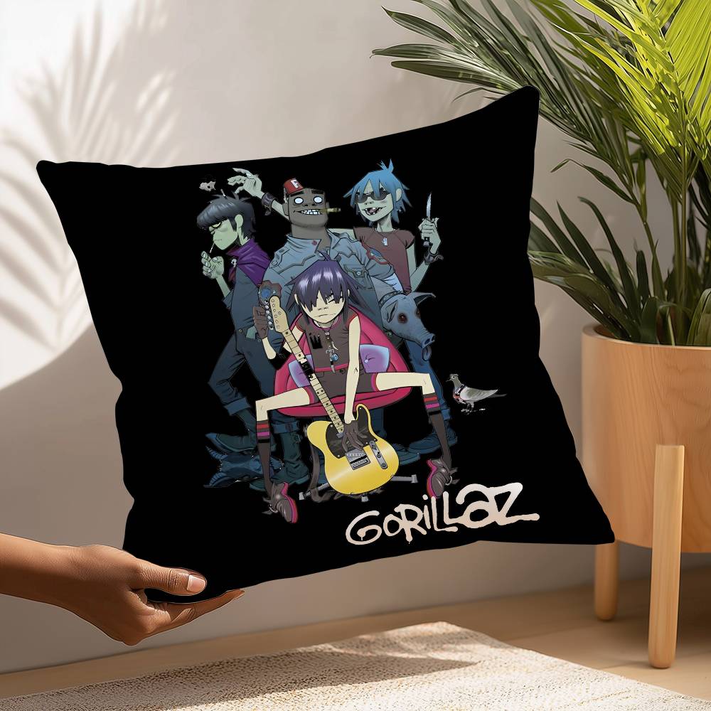 G-Gorillaz Band kussensloop vierkant dubbelzijdig bedrukt kussen voor bank, slaapkamer of als decoratie.