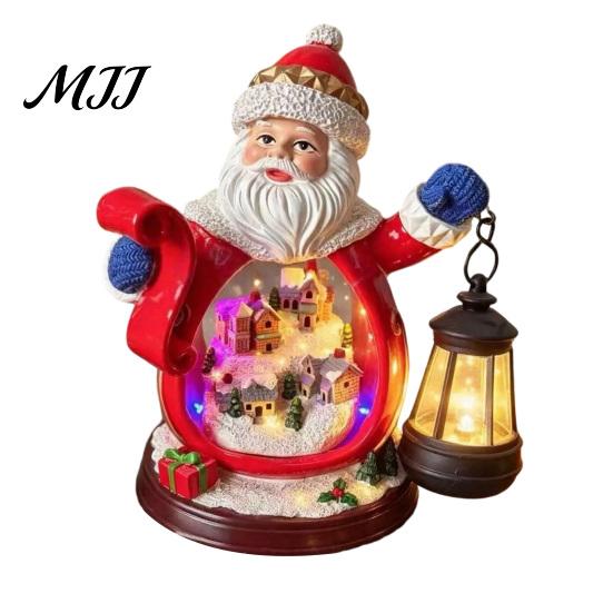 LED-beleuchtete Weihnachtsfiguren Nikolausfigur mit Licht, Leuchtender Claus Harz SchneeLandschaft Dekor Statue, Schreibtischdekoration für Partygeschenke