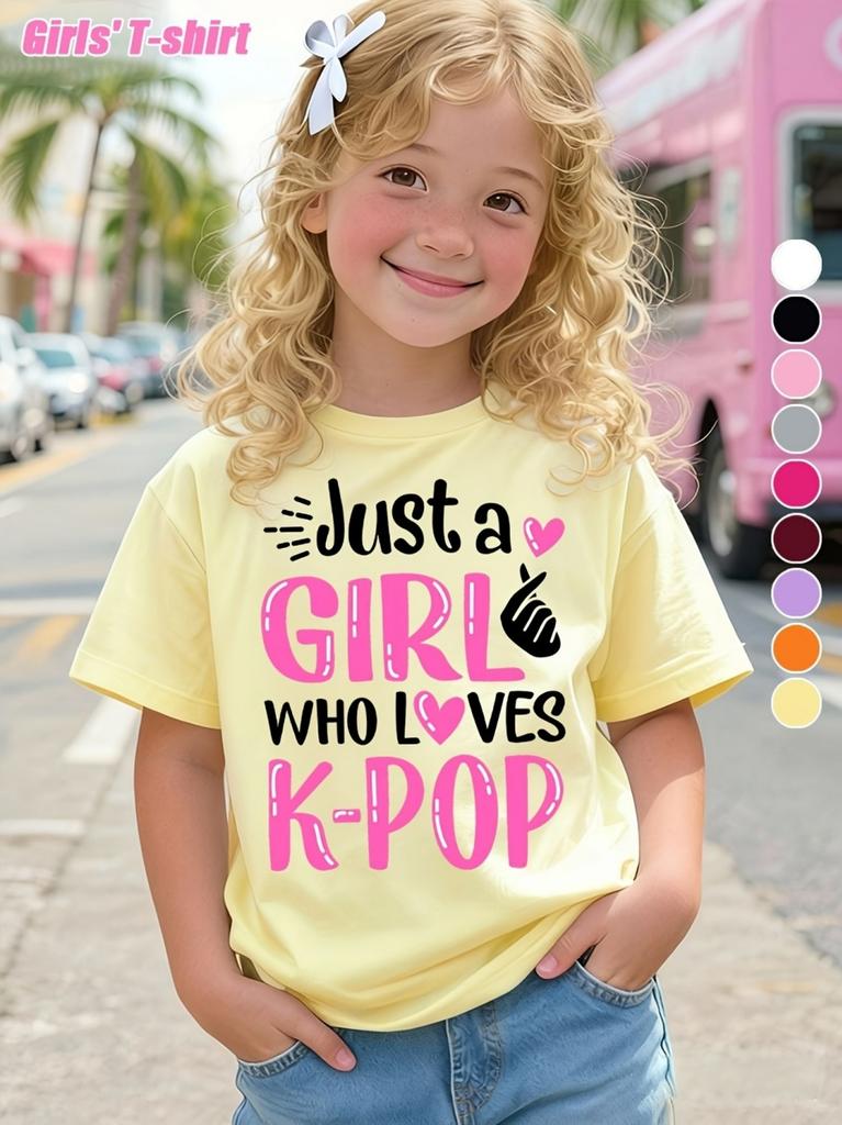 Kpop Popular Cartoon Print Girl Short Sleeve T-Shirt Casual Round-Neck Tee Suitable for Girls Kids Gift Tops Children's Clothing