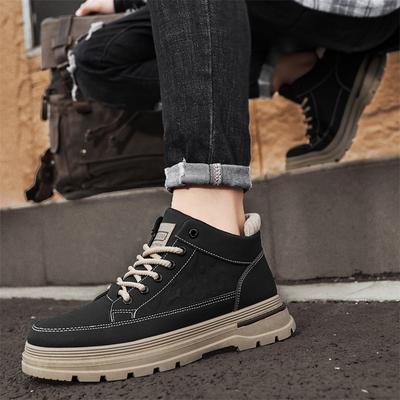 Fashion Trendy Men's Shoes Leather Versatile Thick Sole Retro Workwear Outdoor Walking Hiking Anti Slip High-quality Casual Board Shoes