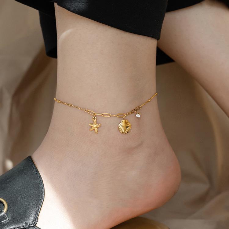 Tide Double-Layer Heart Anklet: 18K Gold-Plated Titanium Steel, Non-fading Fashion Light Luxury for Women