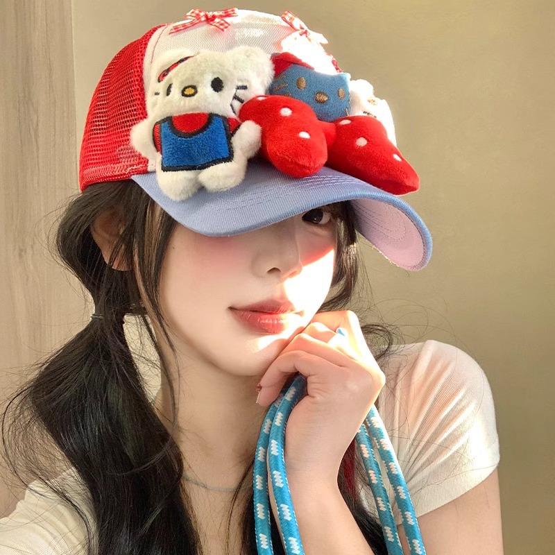 New Cute Kitty Cat Bow Cap Children Yk Yabi Wind Show Face Small Breathable Baseball Cap