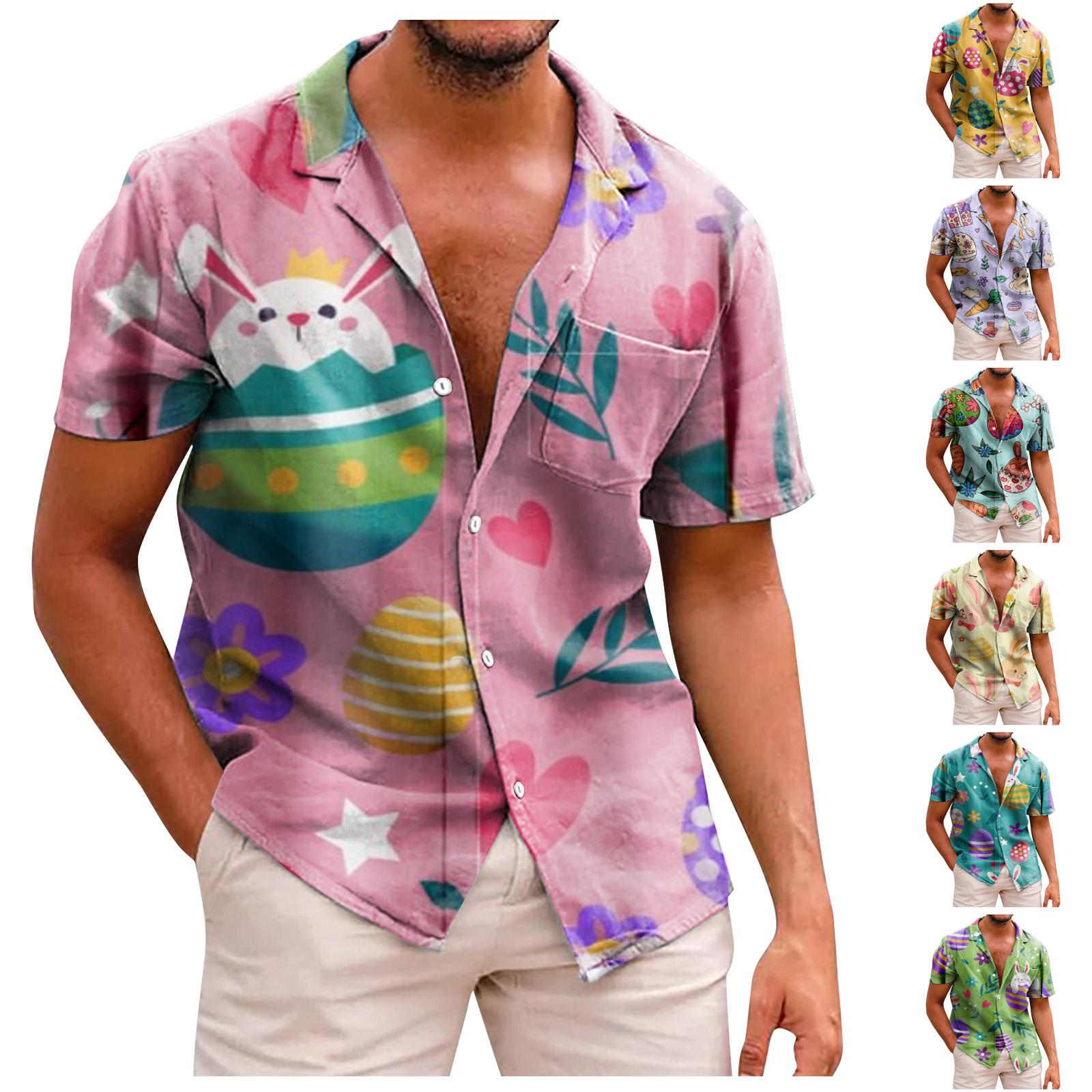 

Мужская свободная модная рубашка с короткими рукавами и лацканами с пасхальным принтом