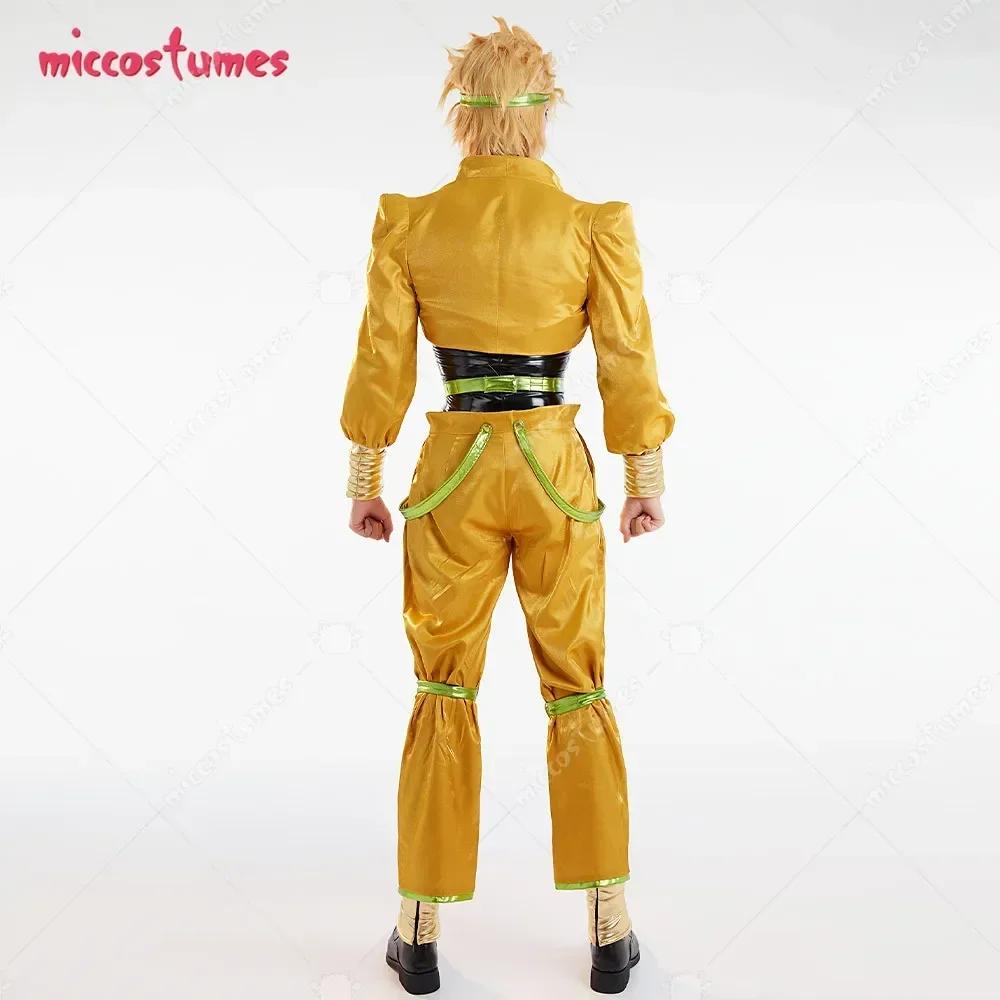 Miccostumes Unisex Komplettset Gelb und Schwarz Cosplay Kostüm mit Kopfschmuck und Armschienen für Halloween Cosplay Kostüm
