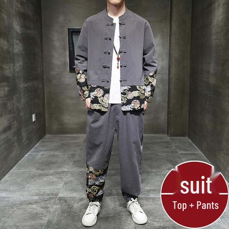 Spring and Autumn Chinese Hanfu Set: Men's Daoist Robe, Zhongshan and Tang Suit Inspired Outerwear