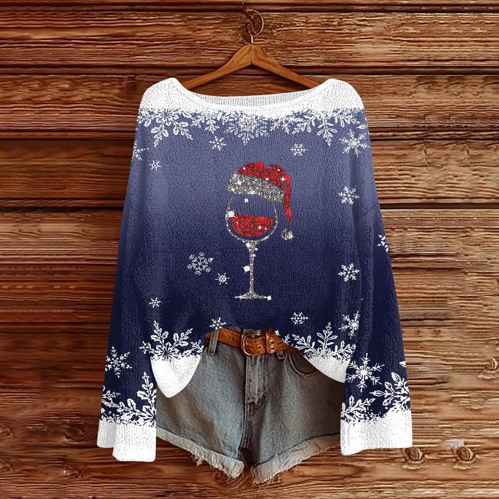 Christmas Sweatshirts For Women Knit Sweater Cute Shirt Fall Crewneck Pullover Tops