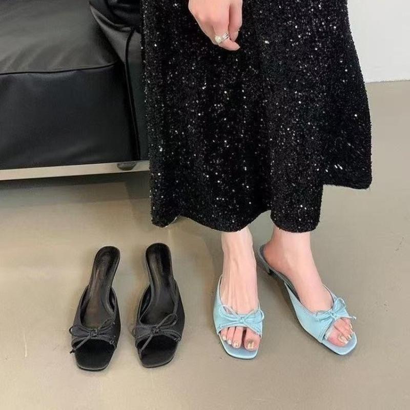 French Style High Heel Sandals 2025 New Summer Korean Version Thick Heel Slip-On Shoes Butterfly Knot Fairy Shoes Women Slides