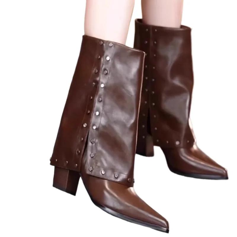 Pantofi de damă de înaltă calitate 2024, pantofi slip-on, cizme de damă, modă cu nituri, cizme moderne pentru femei, sexy, cu vârf ascuțit, mărime plus, cizme până la jumătatea gambei