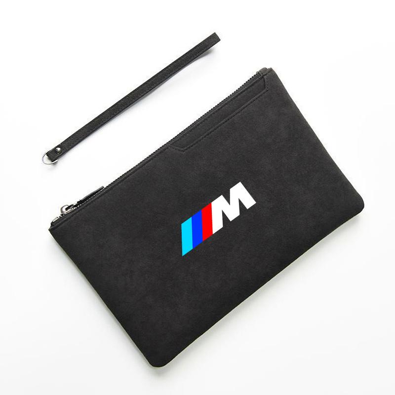 For BMW Performance M X1 E39 E46 E90 F20 E60 F30 Suede Car Driving Documents Bags Credit Cards Storage Bag ID Cover Car Sticker