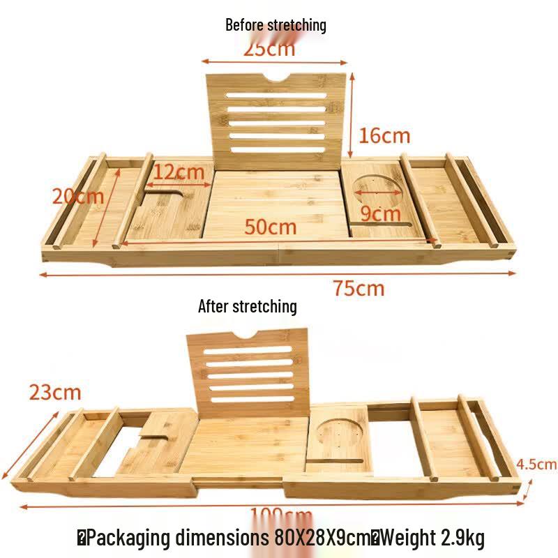 JINGSHU Extendable Bamboo Bathtub Caddy  Storage Tray