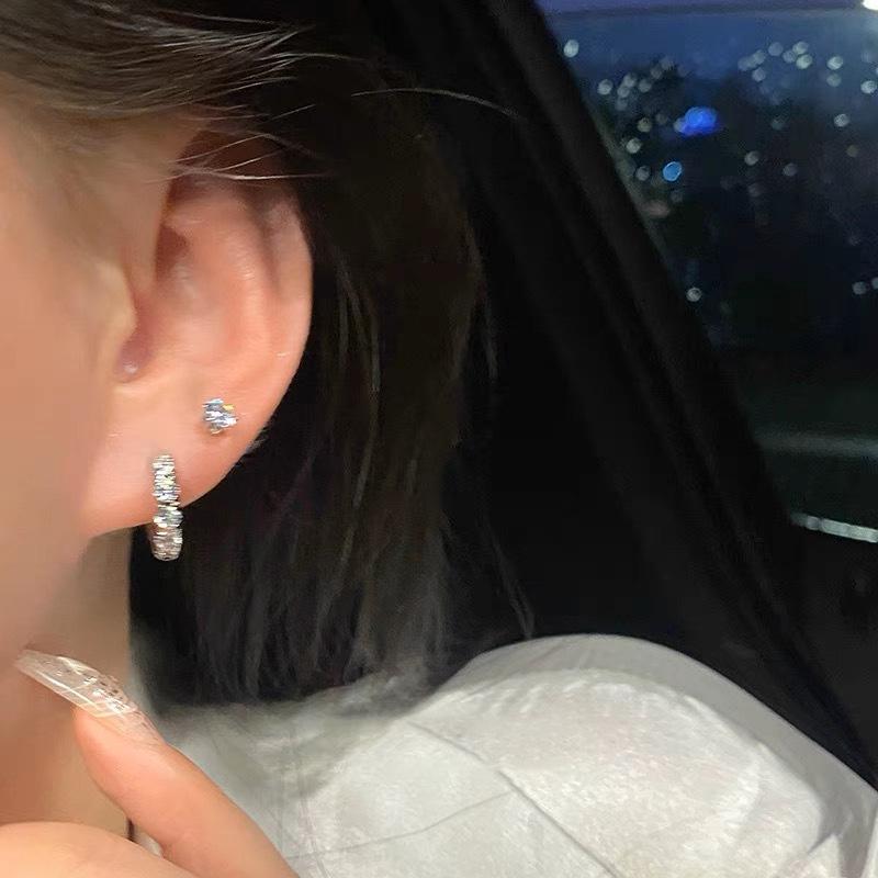 4Pcs/Set  Color Needle New Ladies Fashion High Quality Jewelry Crystal Zircon Round  Color Plated Stud Earrings