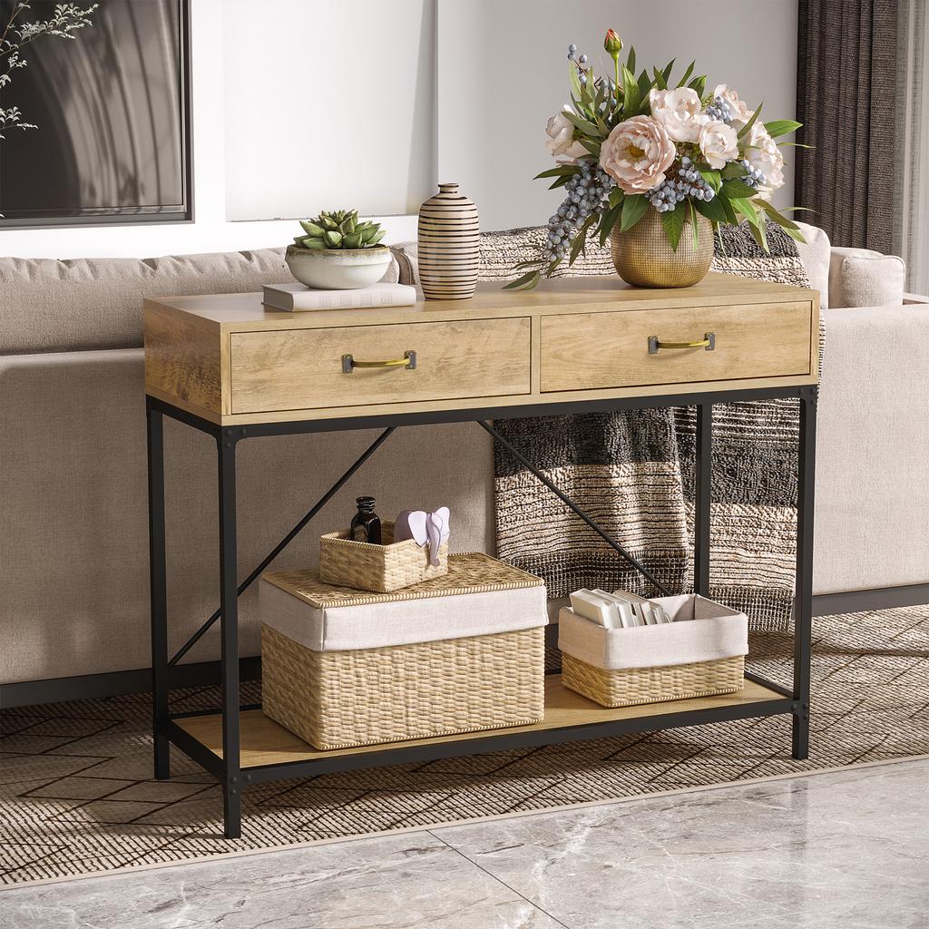 Console Table Hallway Table with Shelf and 2 Drawers, 100 x 35 x 76.5 cm Side Table Sofa Table Display Table for Small Spaces, Entryway, Hallway