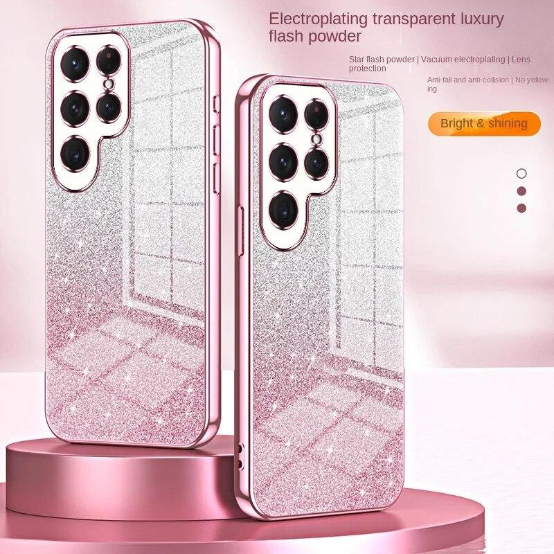 Glitzer galvanisierte Handyhülle für Samsung Galaxy S24 S23 S21 FE S22 Ultra Plus Silikon weiche TPU stoßfeste Rückseite