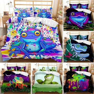 Bettwäsche Cartoon Frosch Bettbezug Kingqueen Größe Fantasy Galaxie Tier Bunte Frösche Design Psychedelisch Polyester Steppdeckenbezug