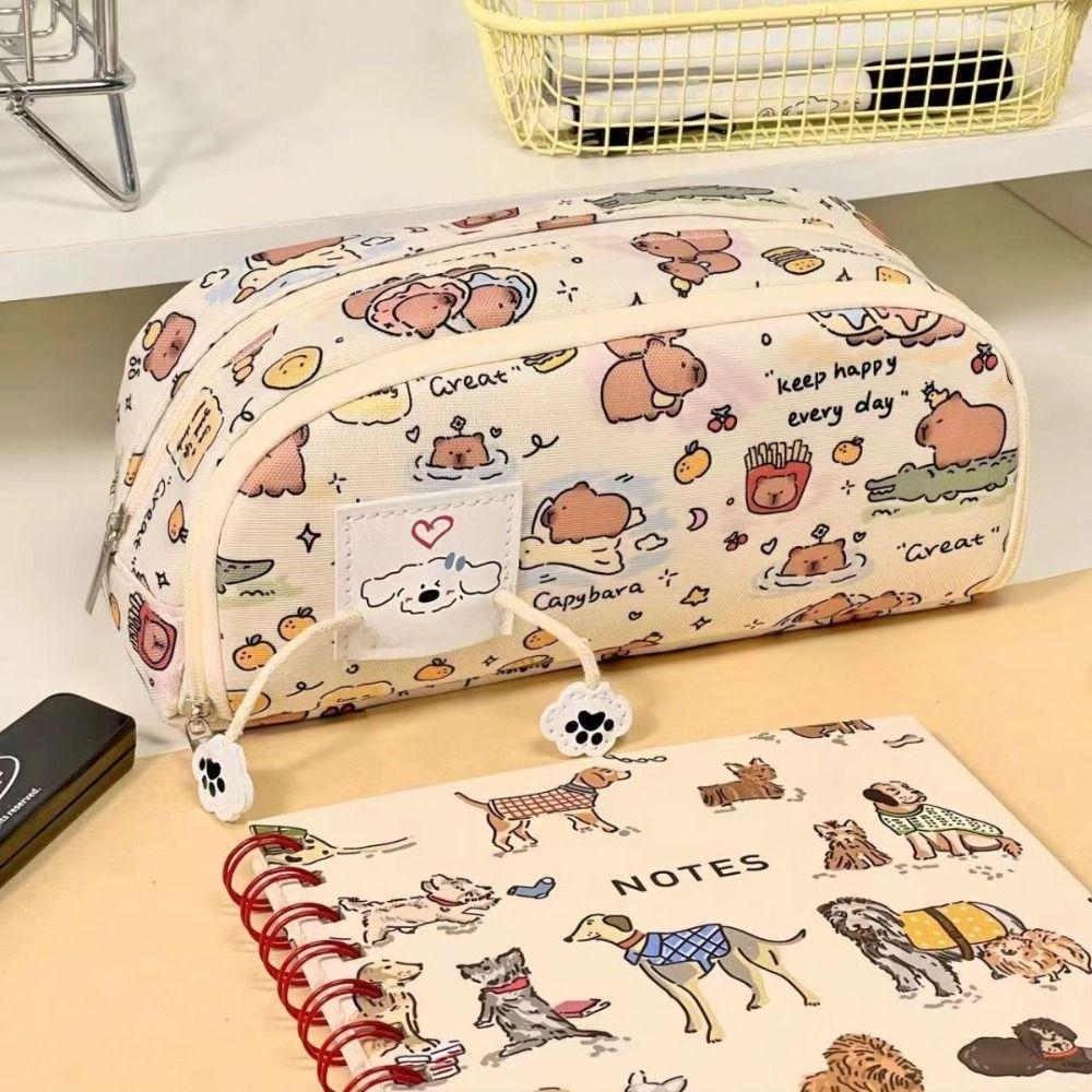 Multi-layer Pencil Case Capybara Storage Bag Cute Stationery Bag  Students
