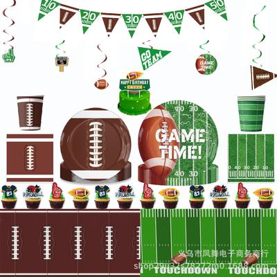 Super Bowl Futbol Çocuk Parti Malzemeleri Sofra Örtüsü Kağıt Tabaklar Afişler Flama Süslemeleri