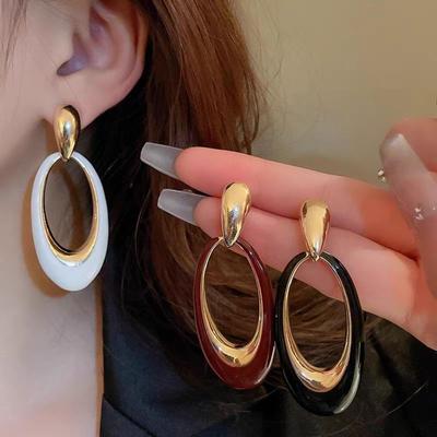 New Autumn and Winter Enamel Plated Earrings Drop Glazed Oval Earrings Exaggerated Trend Simple and Versatile Earrings