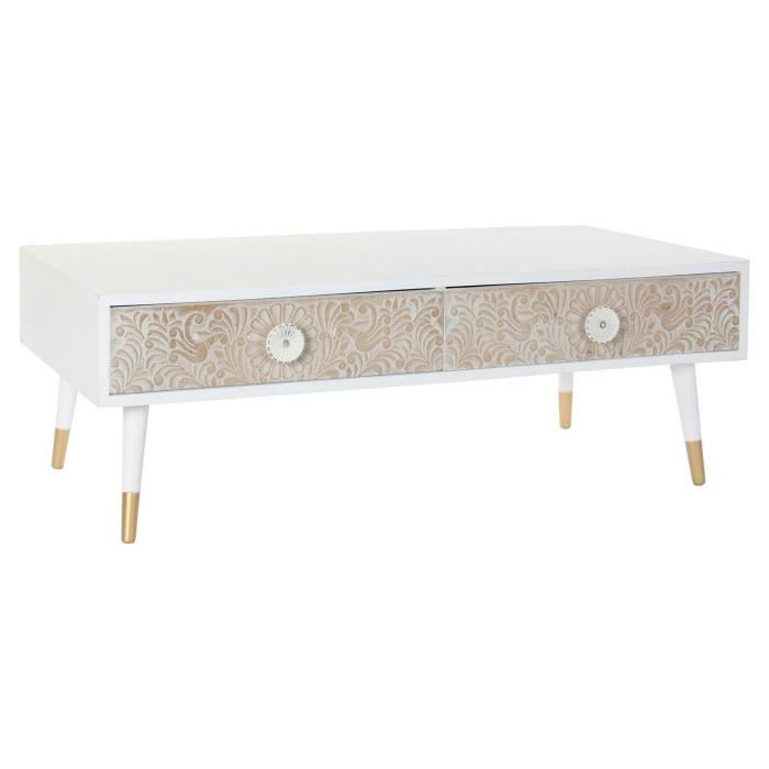 Meuble TV - Ethnique - Paulownia - 120 Cm - 4 Tiroirs - Blanc Et Sapin Marron Clair
