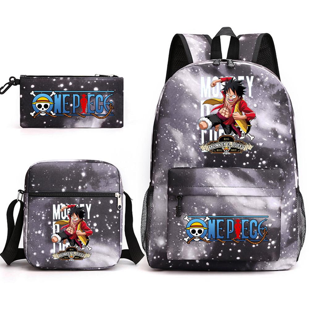 Large Capacity Schoolbag with Shoulder Strap; Student Three-piece Pencil Case Set