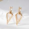 Fashion Glossy Hollow Rhombus Long Drop Earrings For Women  Rose Gold Simple Metal Bride Wedding Daily Party Jewelry