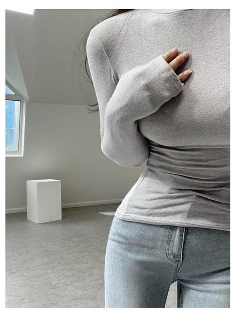 Women's Korean Slim Fit High Neck Long Sleeve T-Shirt