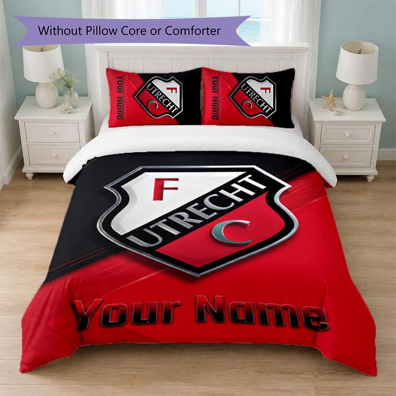 FC Utrecht Set Biancheria da Letto Personalizzato con Nome Testo 1 Copripiumino+2 Federe Logo Calcio Regalo Personalizzato per Occasioni Speciali Decorazione Camera da Letto