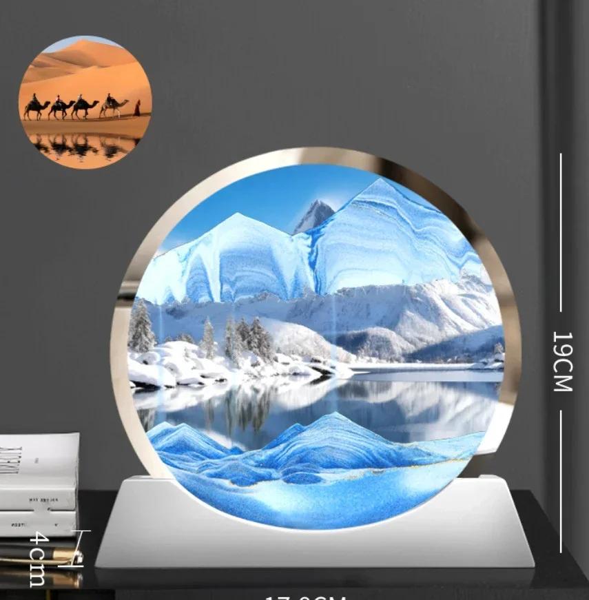 Sandscape Moving Sand Art Picture Desert Snow Landscape Quicksand Craft Round Hourglass Flowing Sand Painting Home Decor Gifts