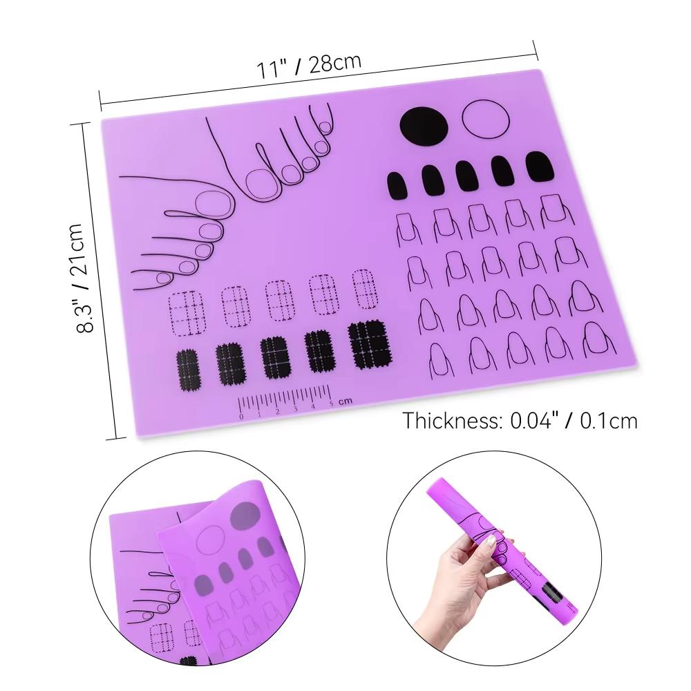 Portable Silicone Nail Training Mat Nail Polish Practice Pad Stamping Plate Nail Sticker Trainer Guide for Nail Home DIY