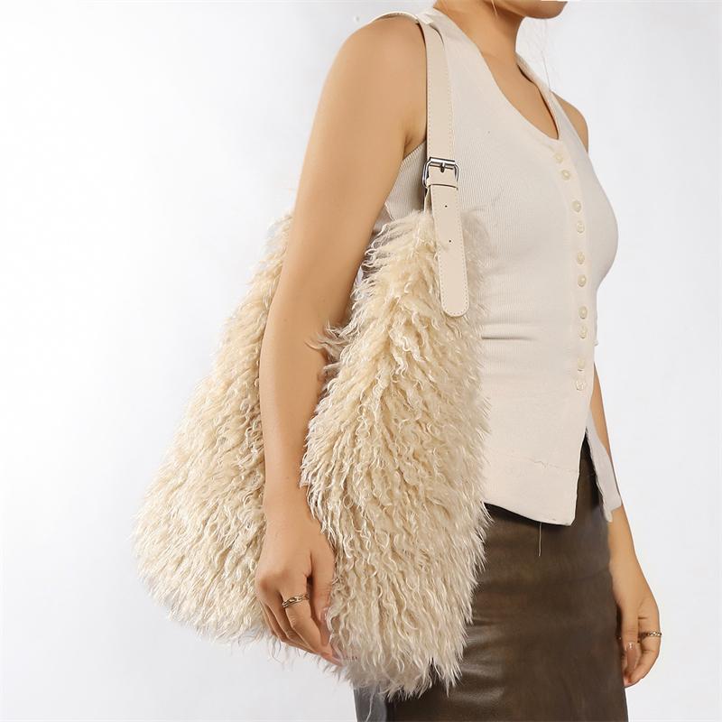 Yogodlns Large Capacity Fluffy Fur Shoulder Bag Y2k Fashion Plush Women Commute Shoulder Bag Tote Casual Winter Shopping Underarm Handbag