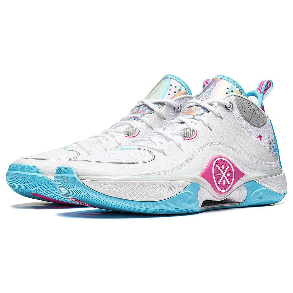New LINING Shadow 5 Basketball Shoes Men Low Top Standard White/Rose Red ABPT053-2
