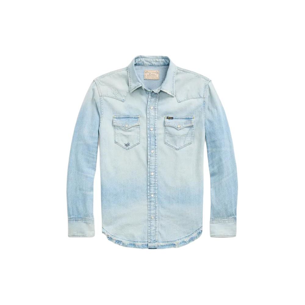 

Polo Ralph Lauren Рубашка вестерн из потертого денима с передним карманом на одной пуговице, длинный рукав, мужская, светло-голубая, MNPOWOV16823-454 M