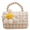 Fashion Simulation Pearl Bow Design Whoundstooth Pattern Children Shoulder Bag For Daily Use