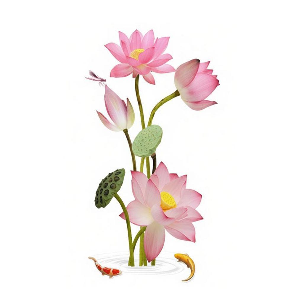 PVC Flower Koi Sticker 3D Effect Self-adhesive Glass Door Sticker Anti-static Chinese Style Lotus Wall Sticker Bedroom Decor