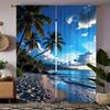 Blue sky and beach pattern printed curtains, pole bag curtains, Christmas decorations, daily home decorations, room decorations