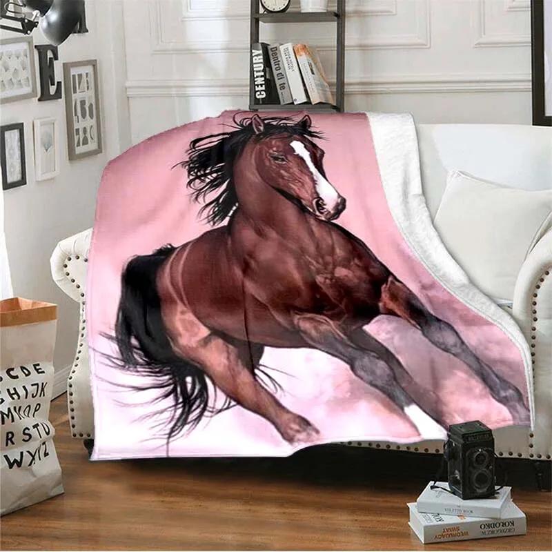 Horse Petal Flannel Throw Blanket Wild Animals Blanket Super Soft Warm Lightweight for Living Room Travel Sofa Couch Bed Blanket